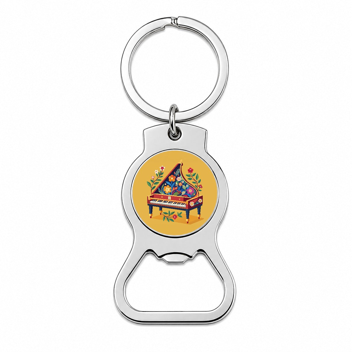 Harpsichord Music Floral Motif Bottle Opener Keychain