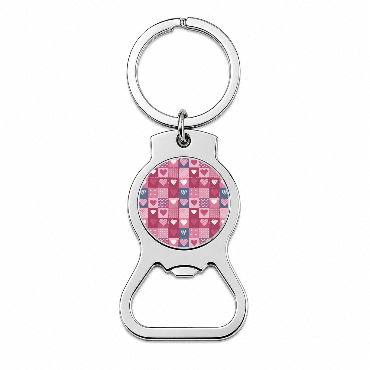 Hearts Quilt Valentines Day Anniversary Love Wedding Pattern Bottle Opener Keychain