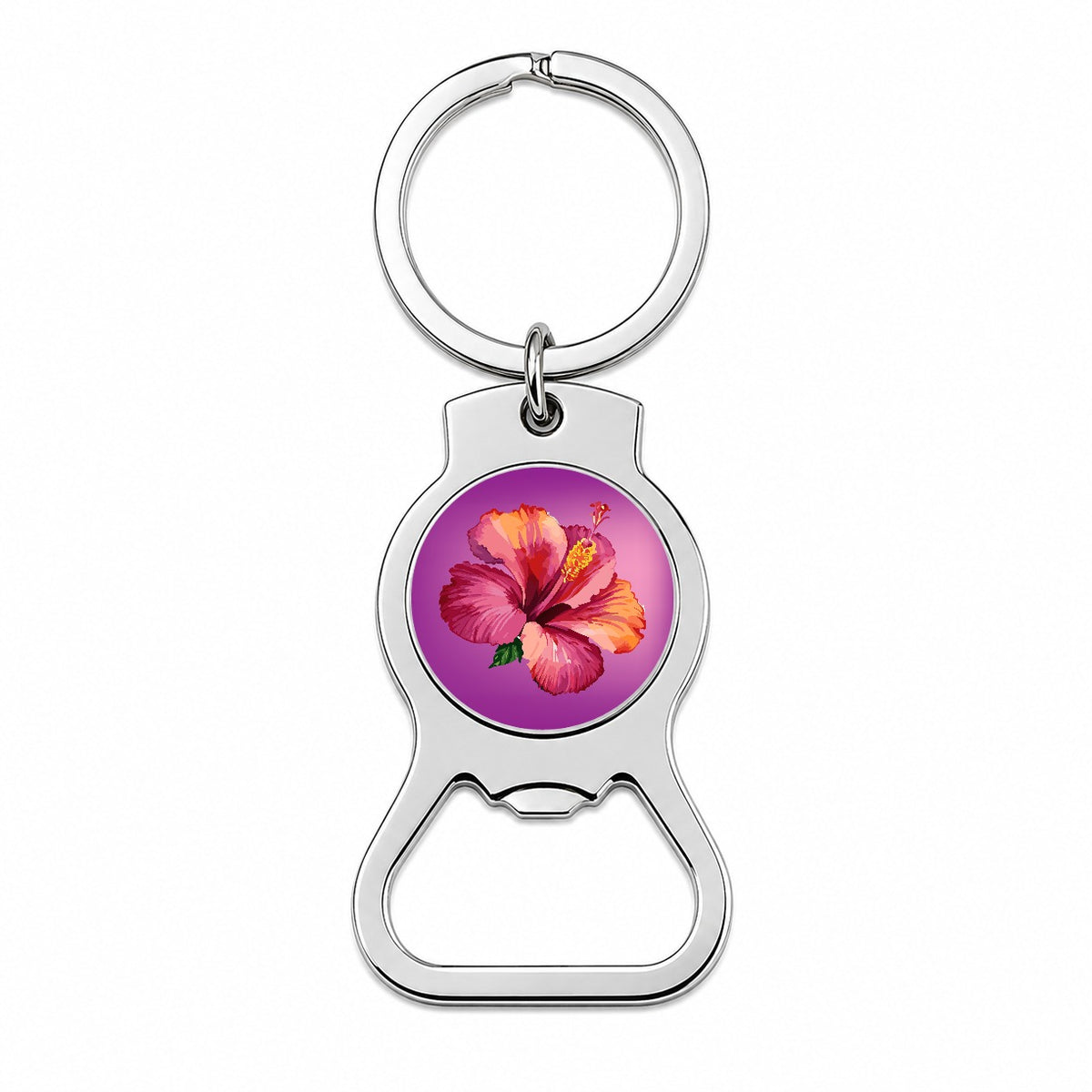 Hibiscus Flower Tropical Watercolor Bottle Opener Keychain