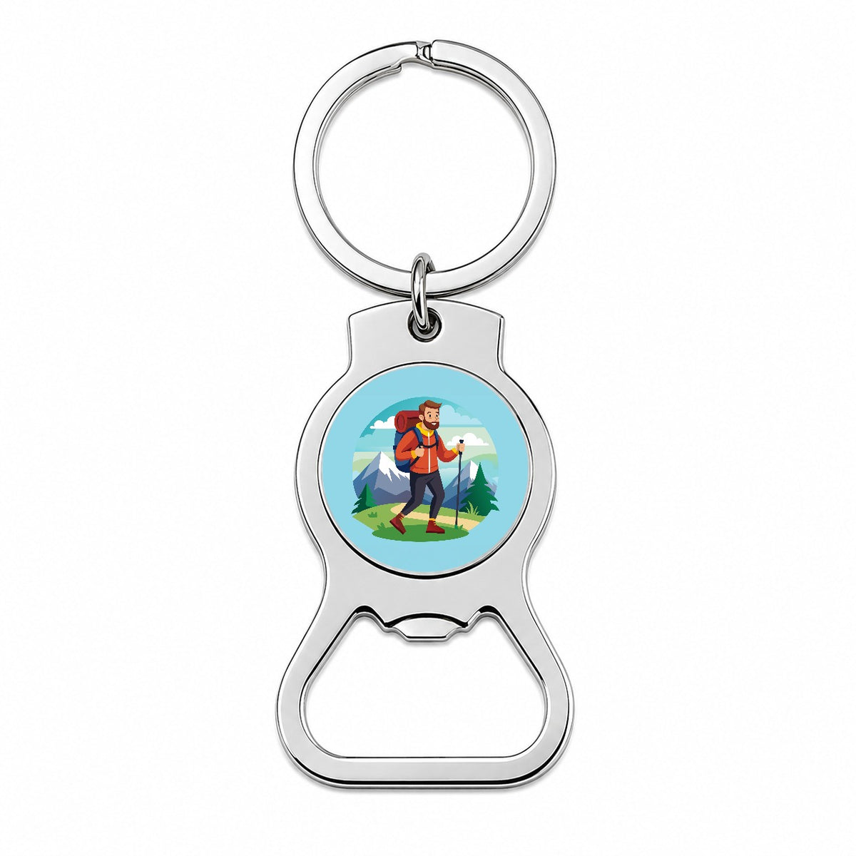 Hiker Hiking Backpacking Man Bottle Opener Keychain