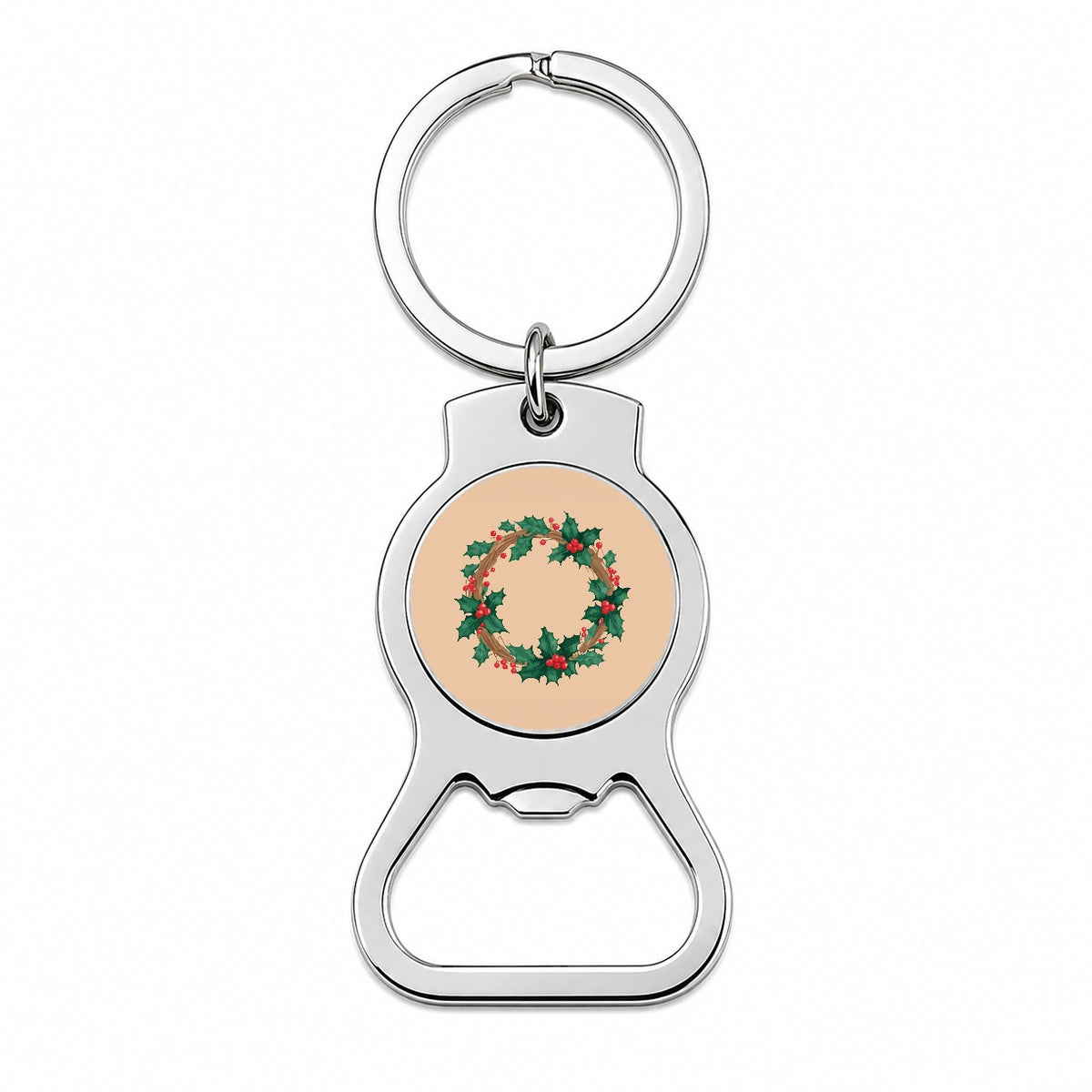 Holly Christmas Wreath Watercolor Bottle Opener Keychain
