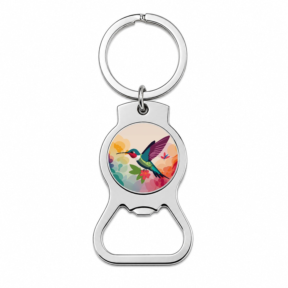 Hummingbird Colorful with Flowers Bottle Opener Keychain