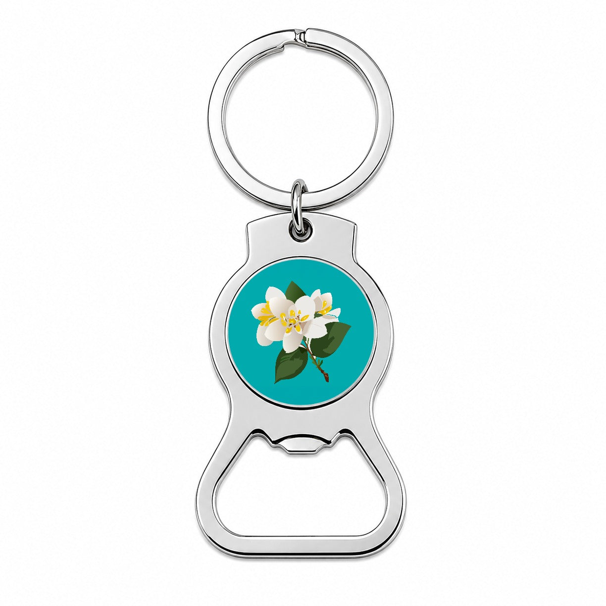 Jasmine White Flowers Bottle Opener Keychain