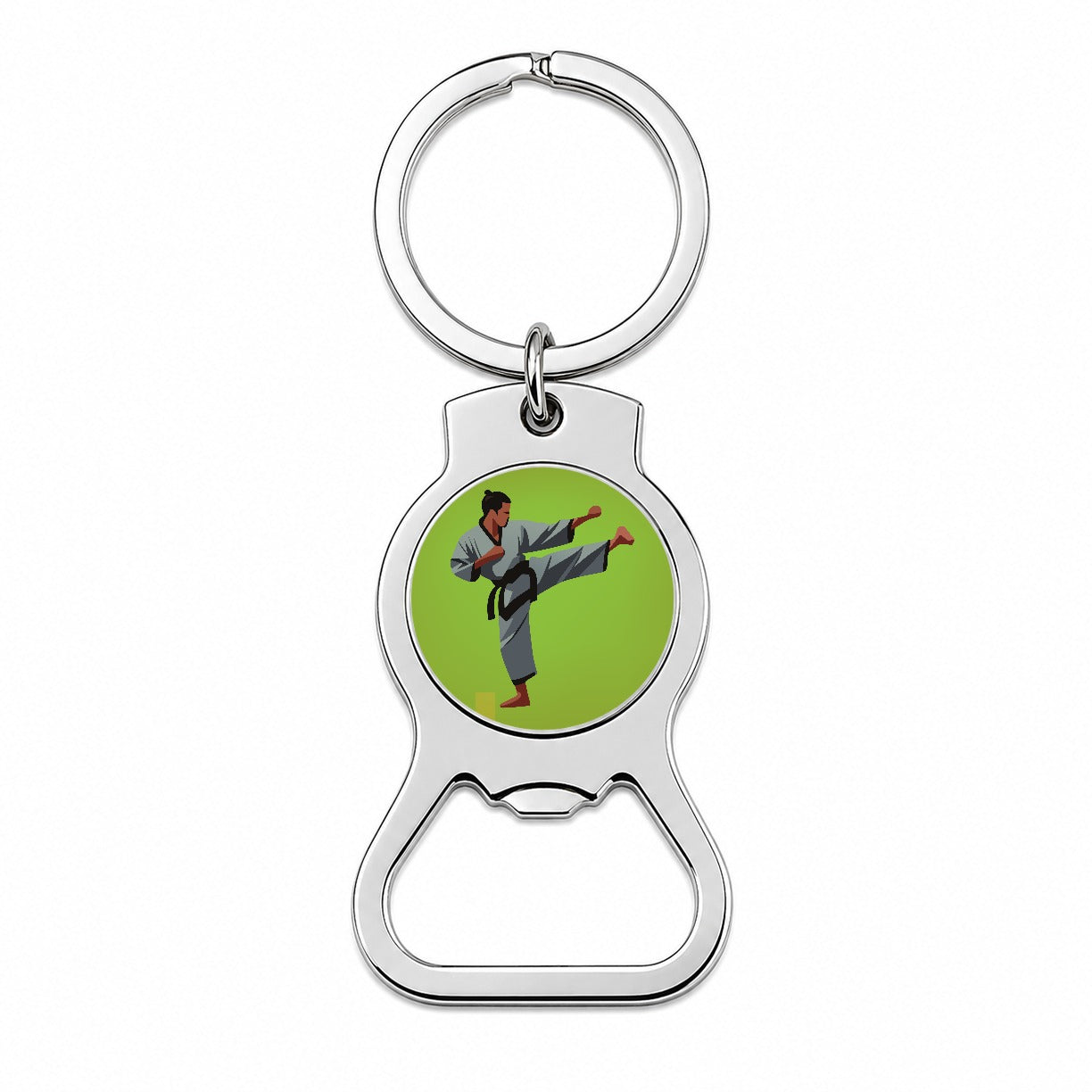 Karate Man Kick Bottle Opener Keychain