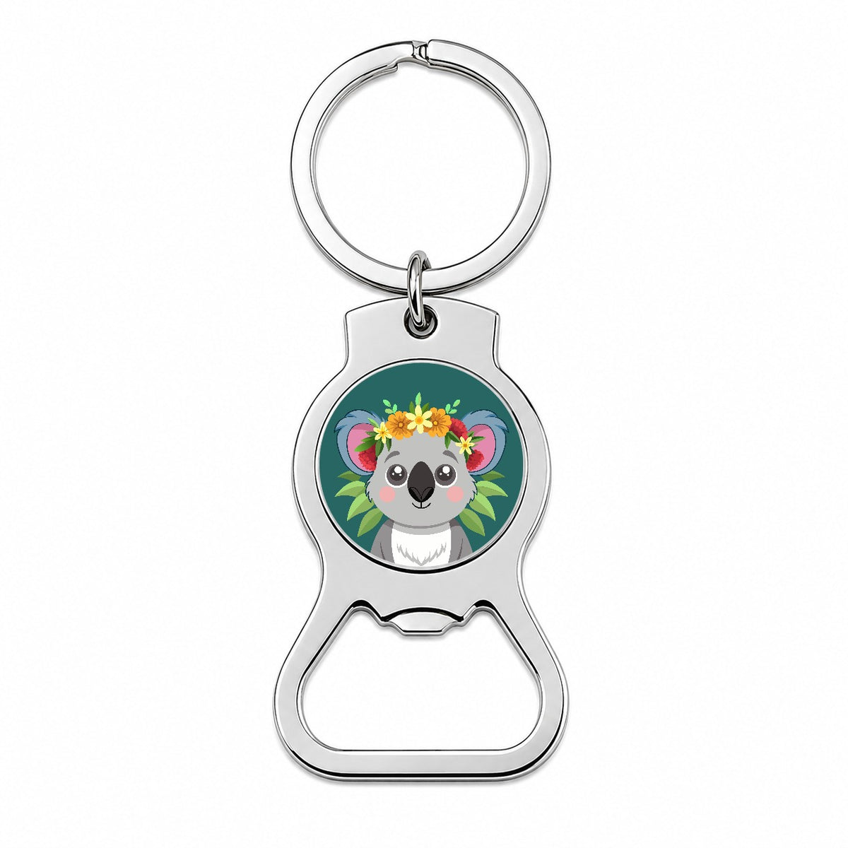 Koala Head Floral Flowers Bottle Opener Keychain