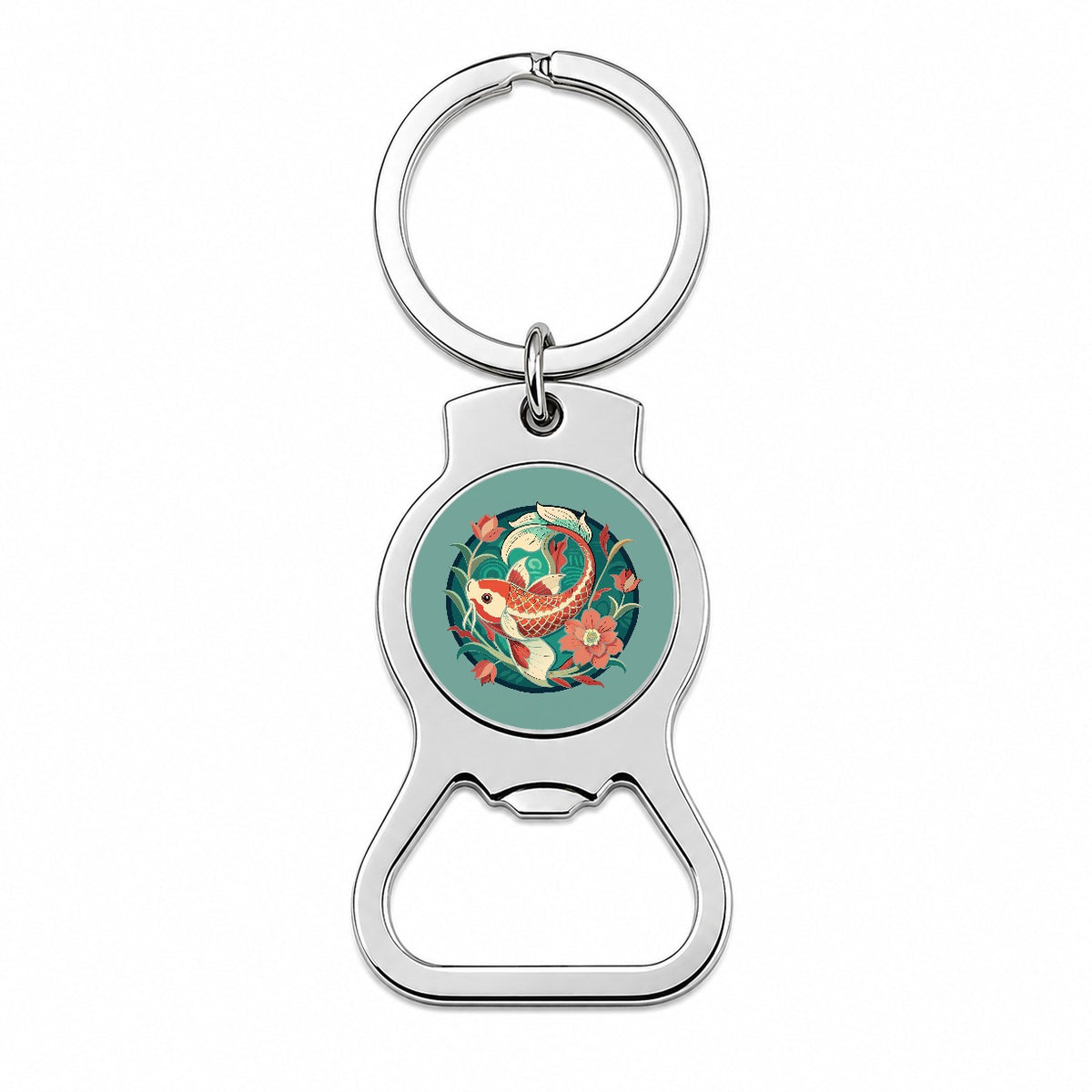 Koi Fish Floral Art Nouveau Flowers Elegant Bottle Opener Keychain