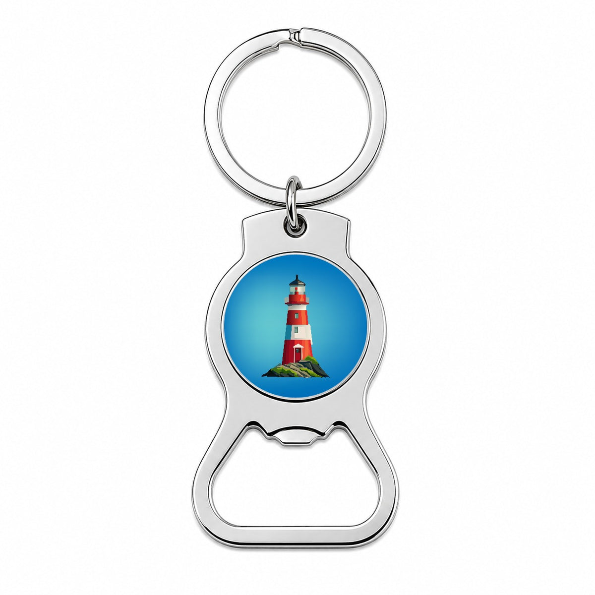 Lighthouse Light House Red White Bottle Opener Keychain