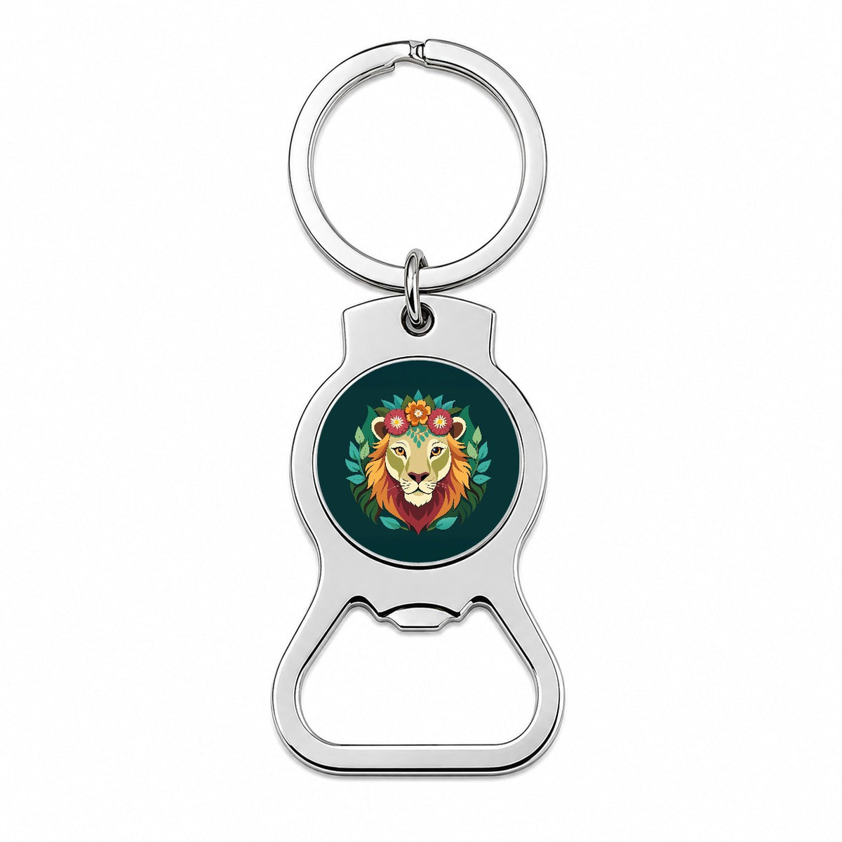 Lion Head Floral Flowers Bottle Opener Keychain