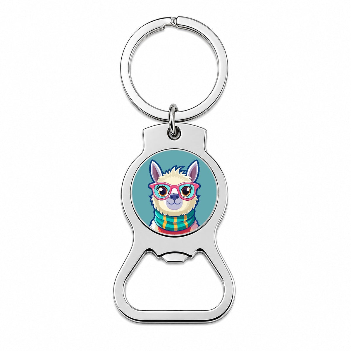 Llama Cute Wearing Glasses Bottle Opener Keychain