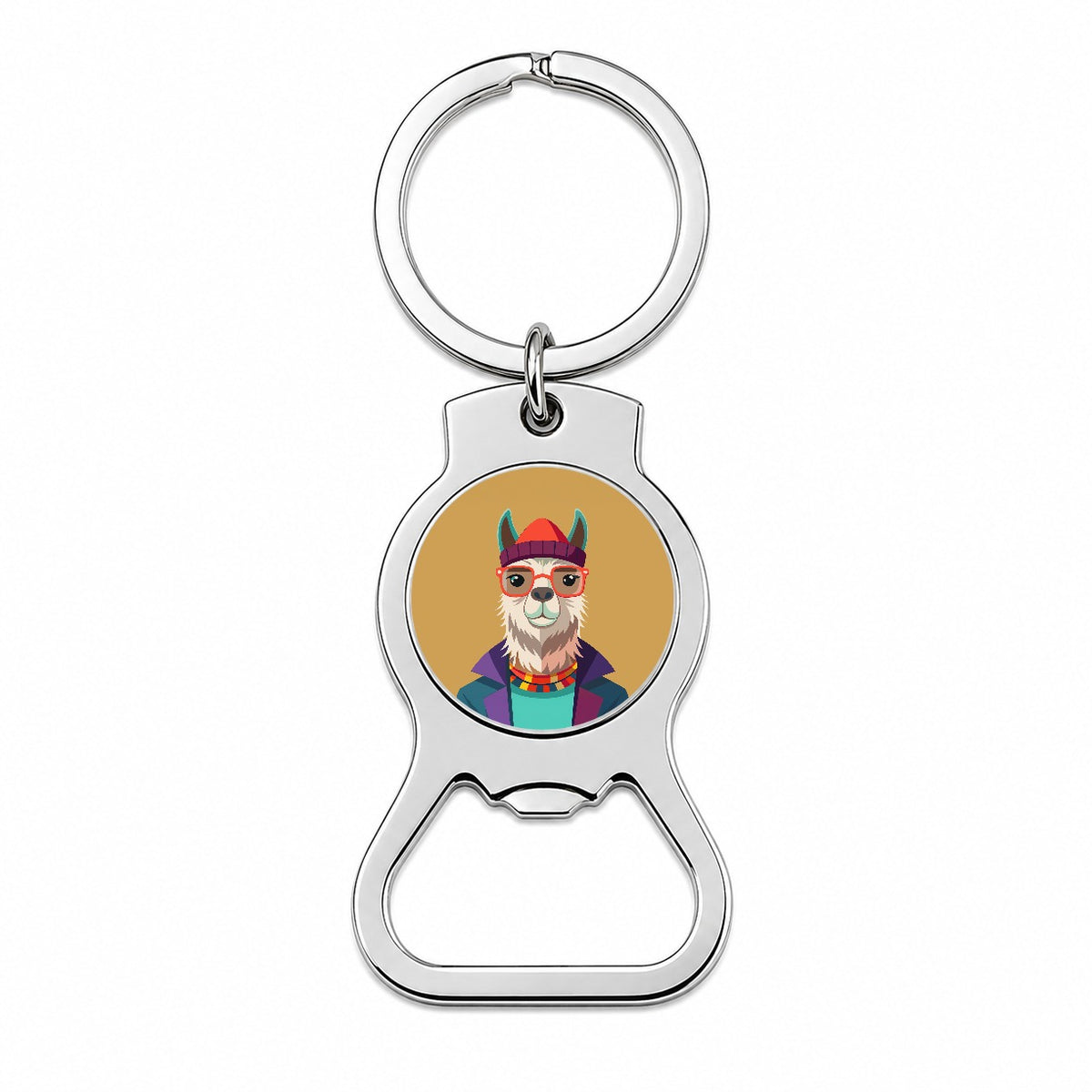 Llama Hipster Funny Wearing Glasses Hat Bottle Opener Keychain