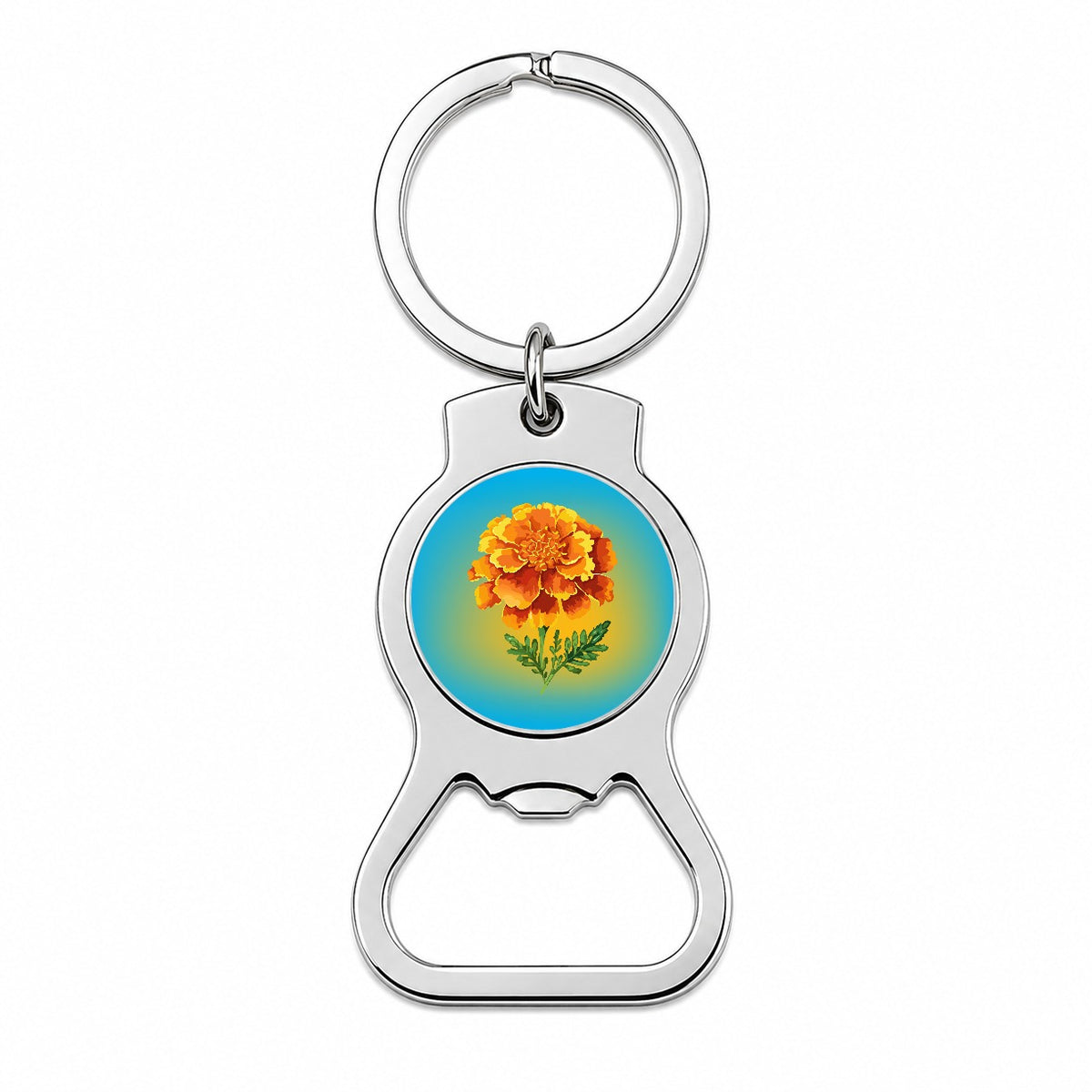 Marigold Flower Watercolor Orange Bottle Opener Keychain