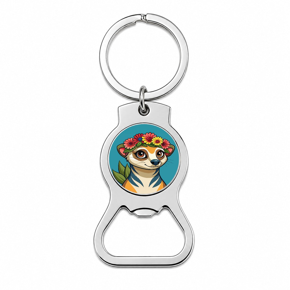 Meerkat Floral Flowers Bottle Opener Keychain