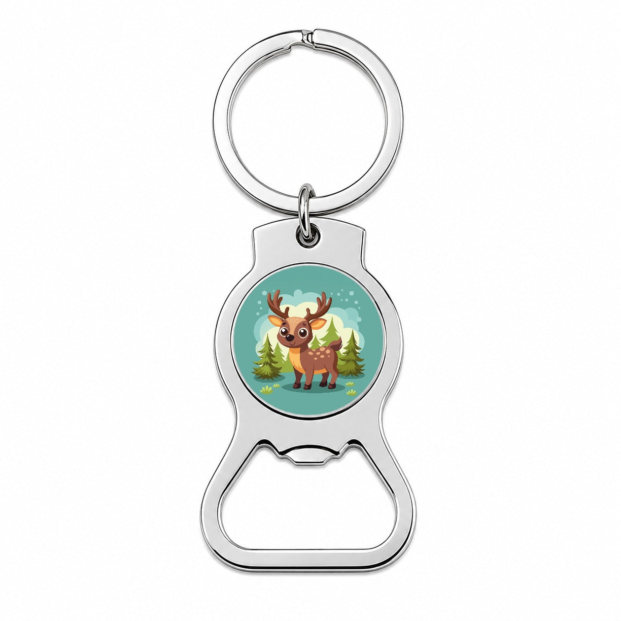 Moose Cute in Forest Bottle Opener Keychain