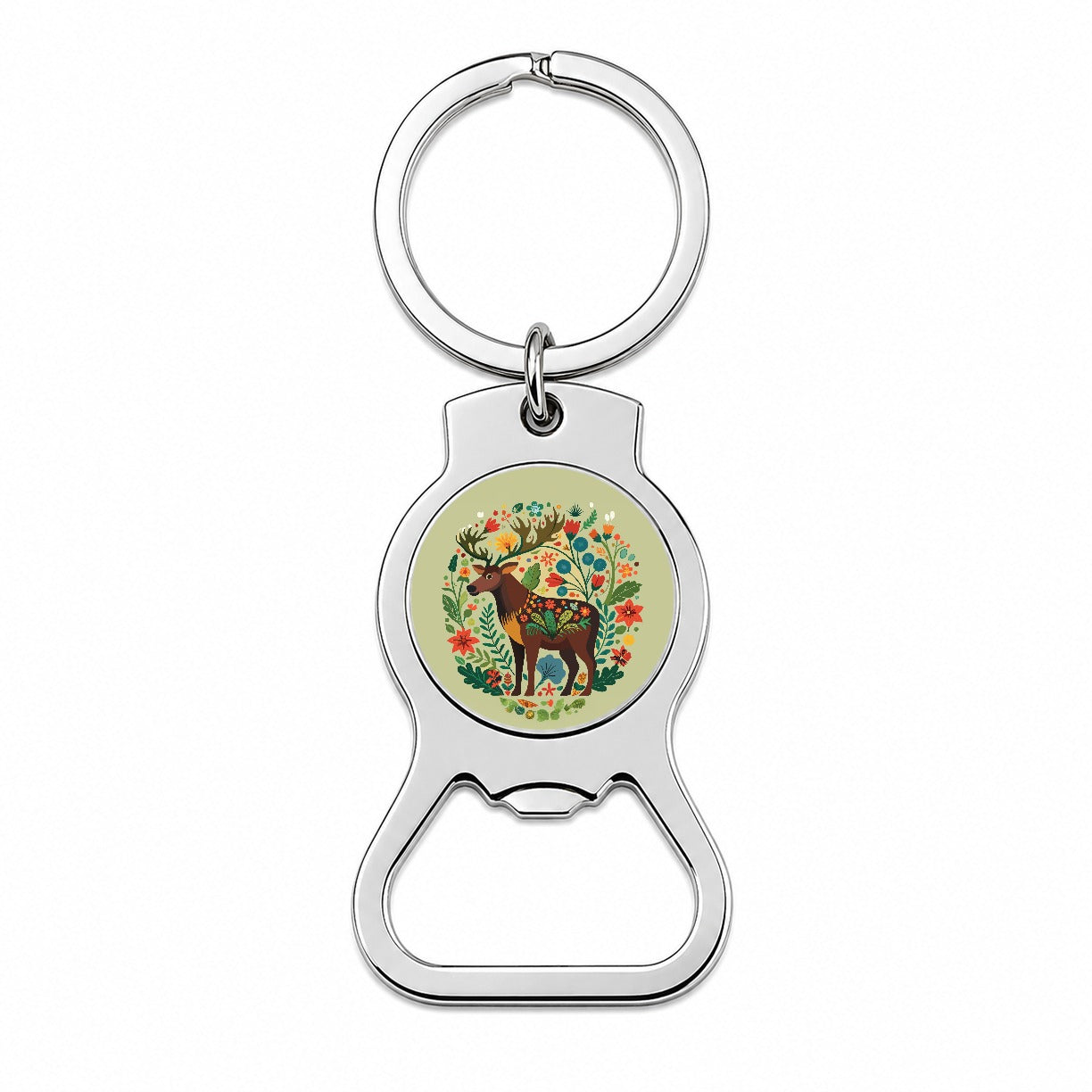 Moose Floral Flowers Bottle Opener Keychain