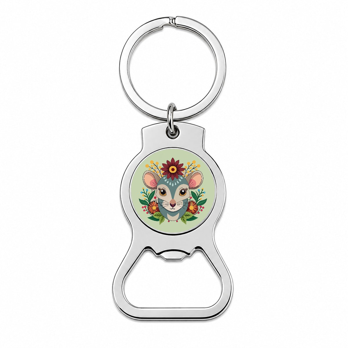Mouse Floral Flowers Bottle Opener Keychain