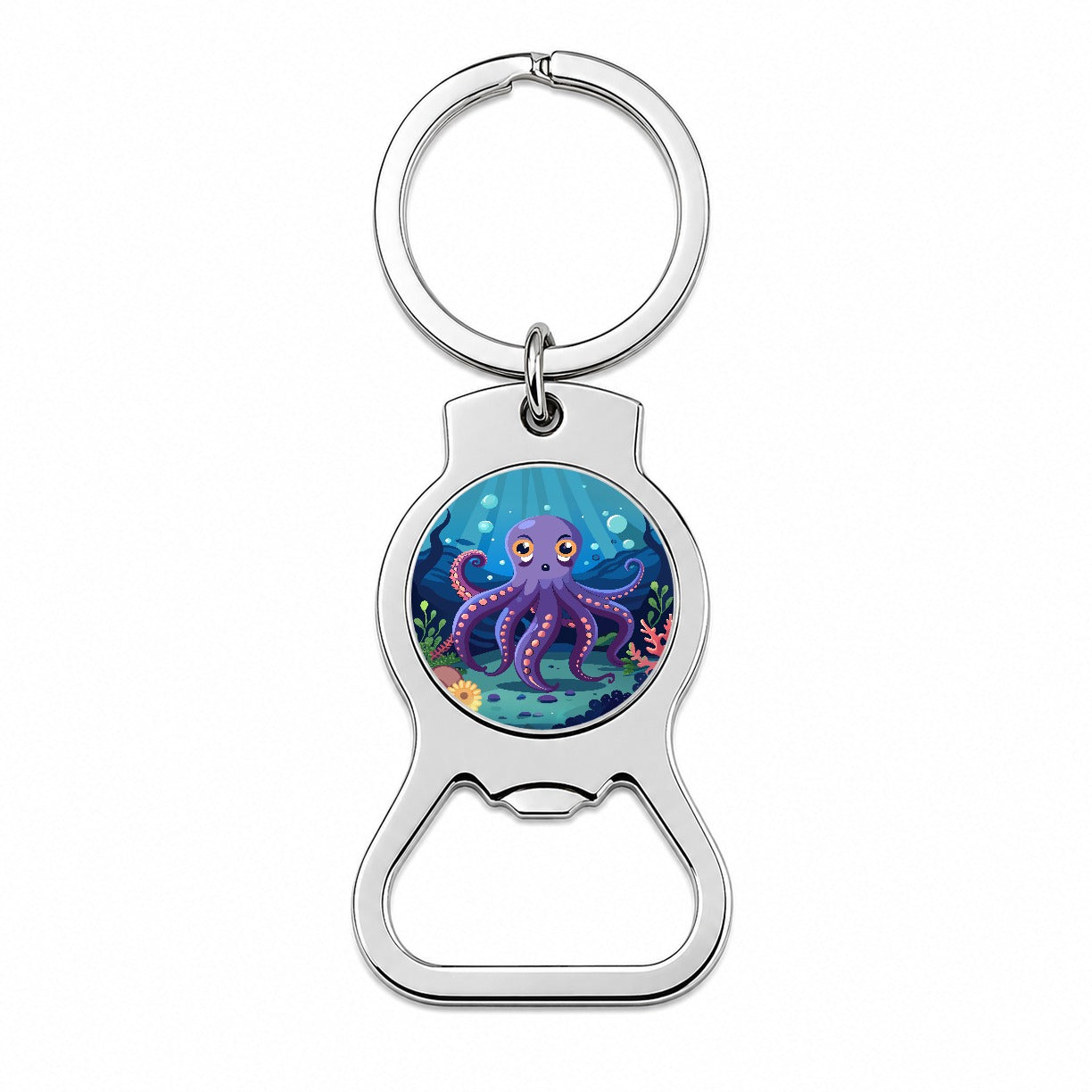 Octopus in Ocean Cute Bottle Opener Keychain