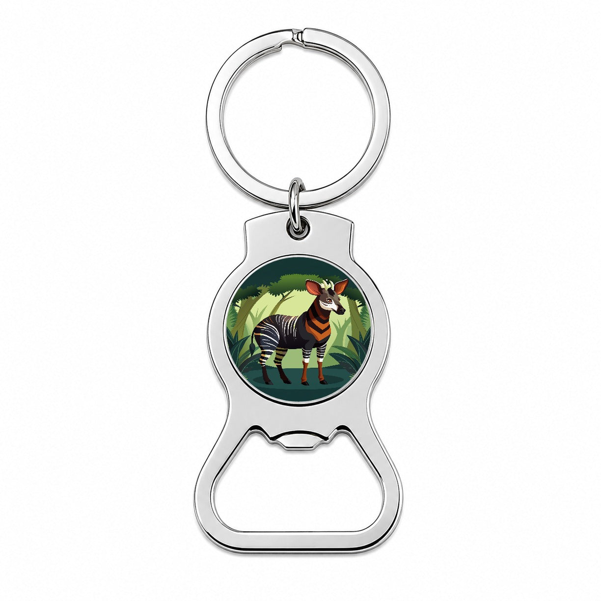 Okapi Forest Zebra Giraffe Bottle Opener Keychain
