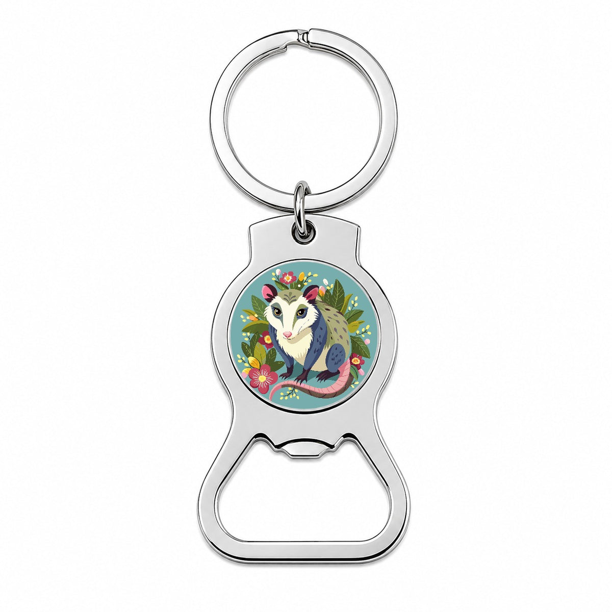 Opossum Floral Flowers Bottle Opener Keychain