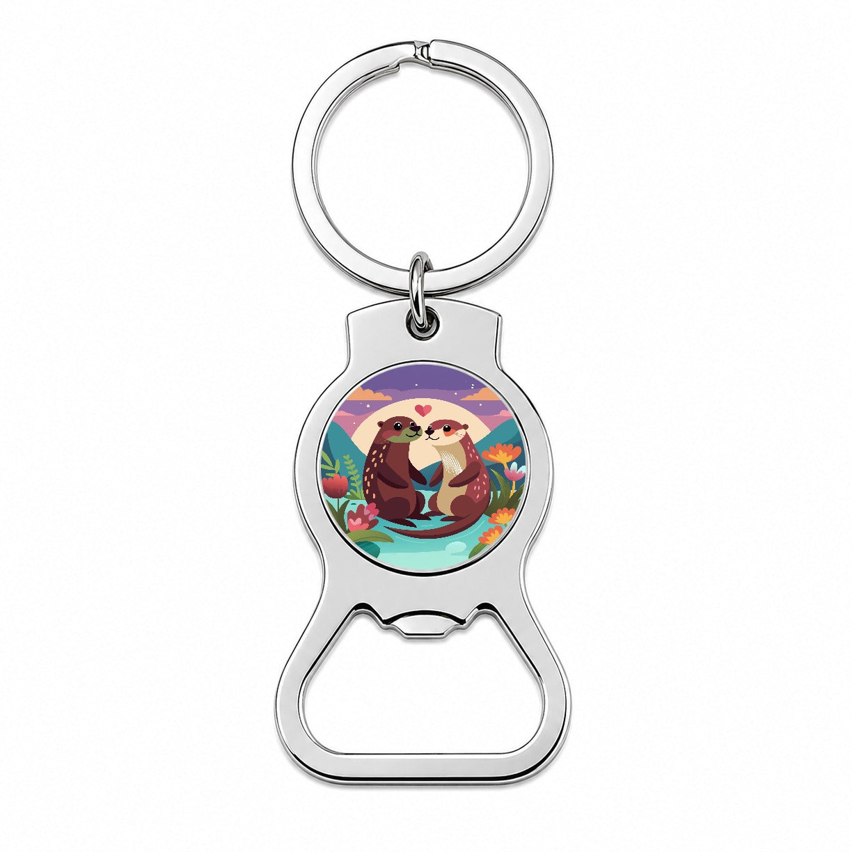 Otters in Love Anniversary Wedding Valentines Day Bottle Opener Keychain