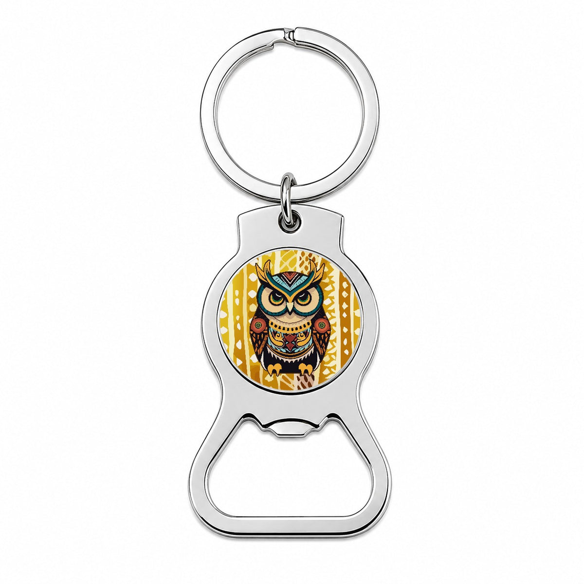 Owl Tribal Colorful Bird Bottle Opener Keychain