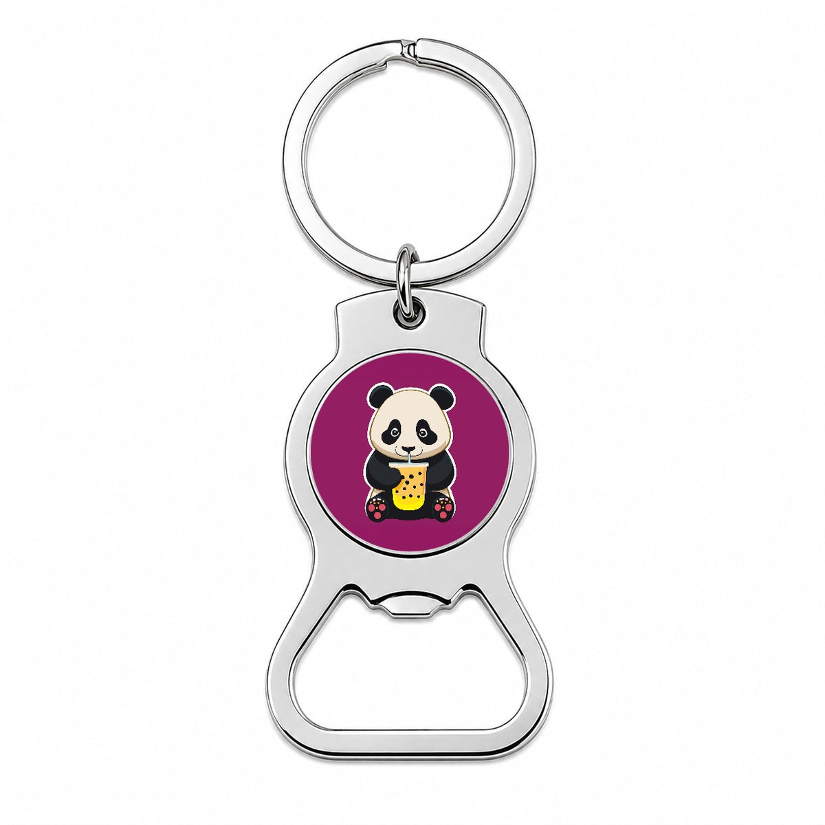 Panda Drinking Bubble Tea Bottle Opener Keychain