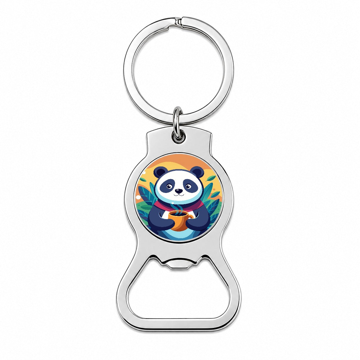 Panda Drinking Coffee Bottle Opener Keychain