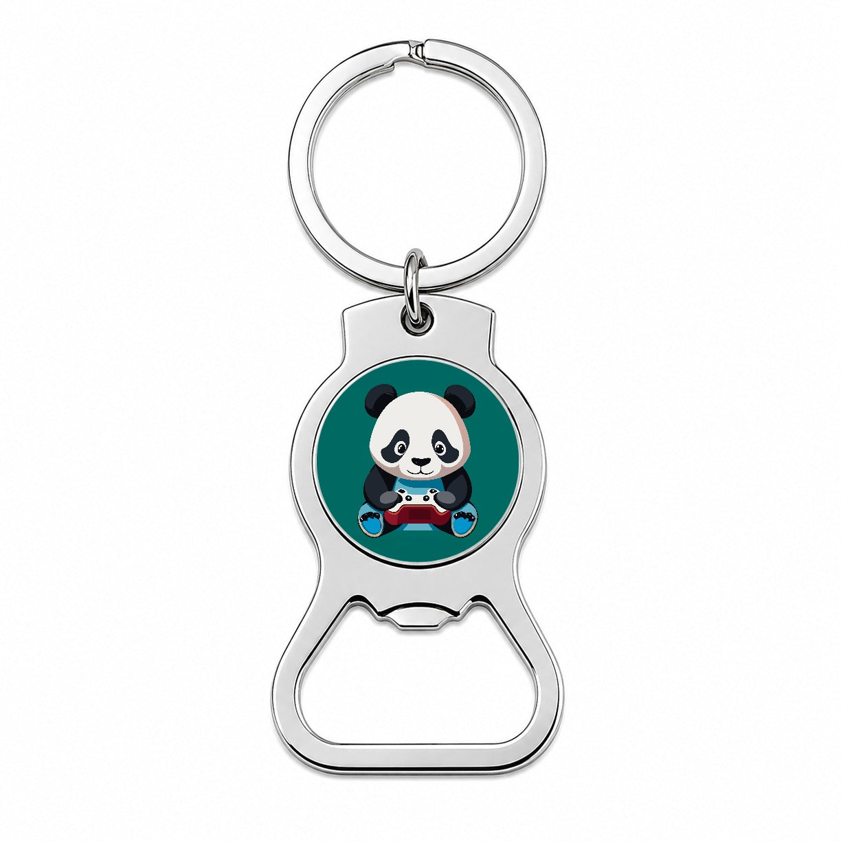 Panda Gaming Gamer Playing Video Game Bottle Opener Keychain