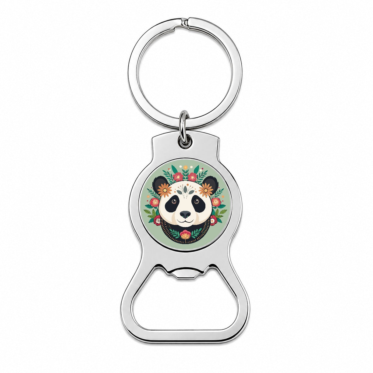 Panda Head Floral Flowers Bottle Opener Keychain