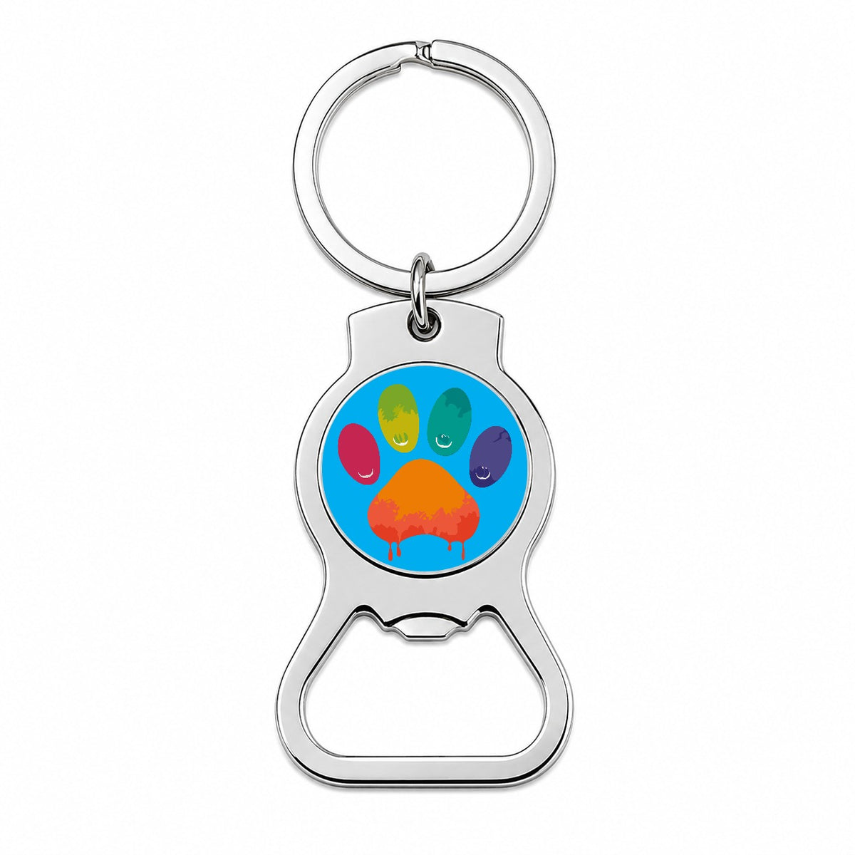 Paw Print Rainbow Dogs Cats Bottle Opener Keychain