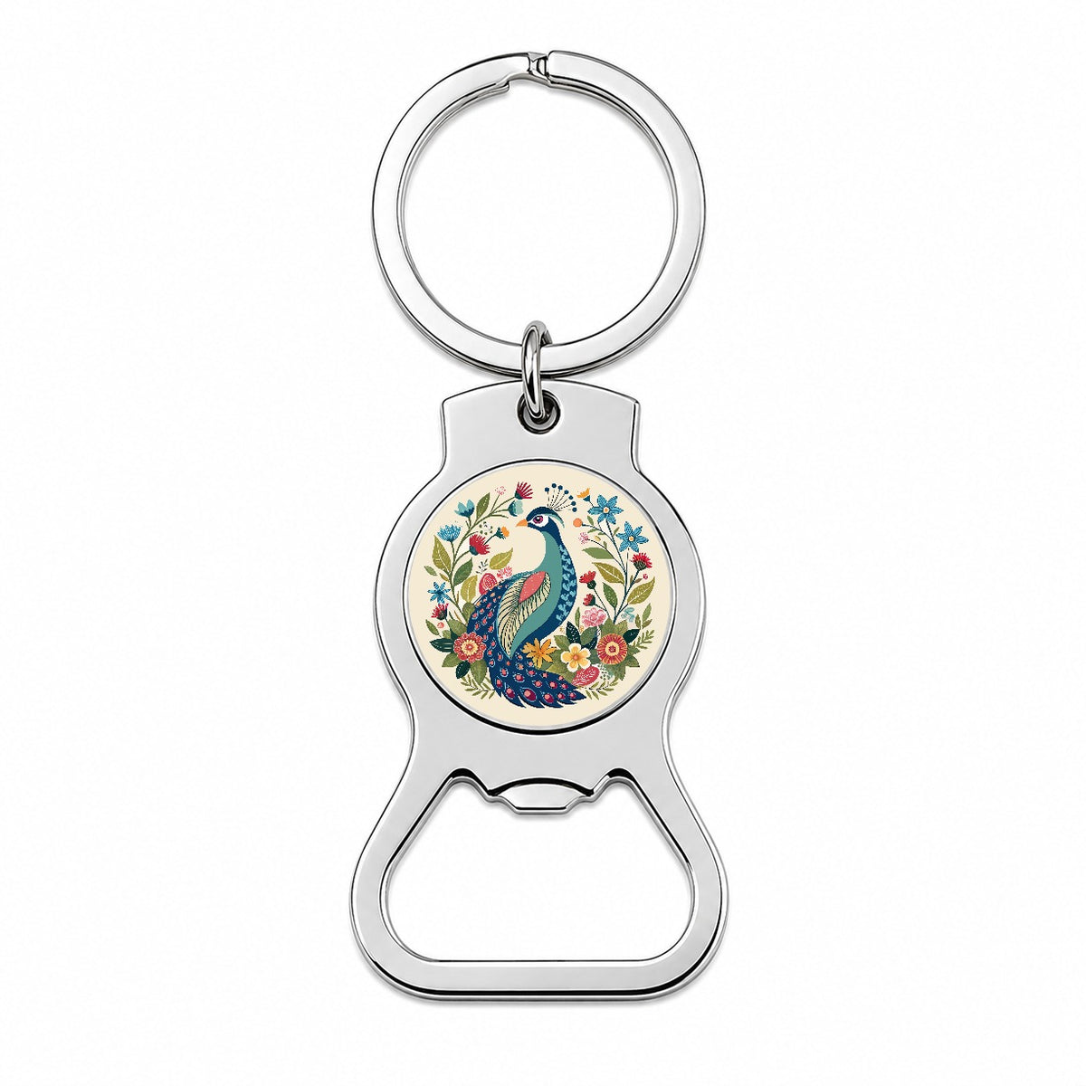 Peacock Floral Flowers Bottle Opener Keychain