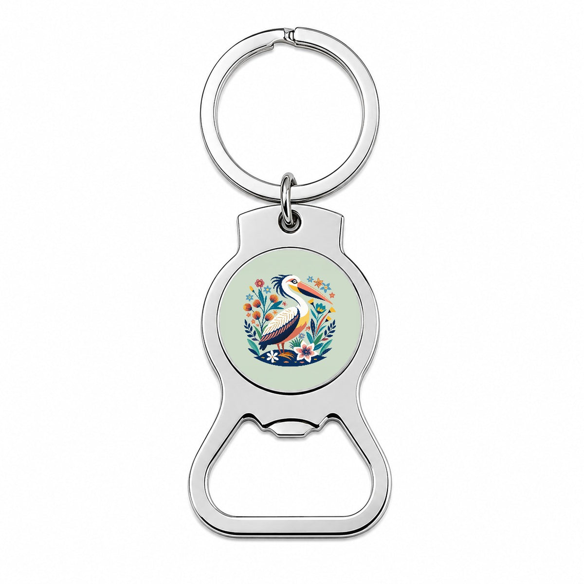 Pelican Bird Floral Flowers Bottle Opener Keychain