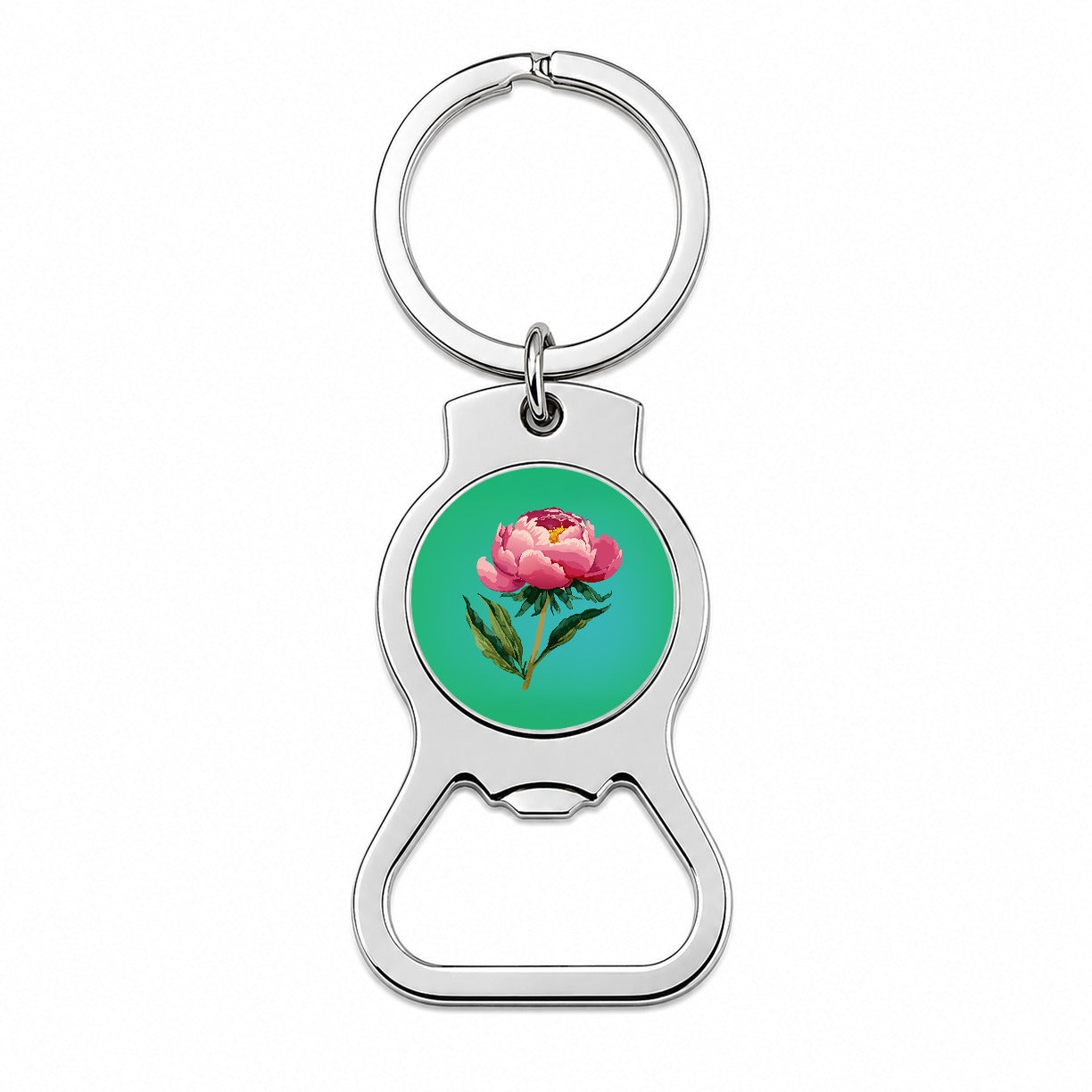 Peony Pink Flower Watercolor Bottle Opener Keychain