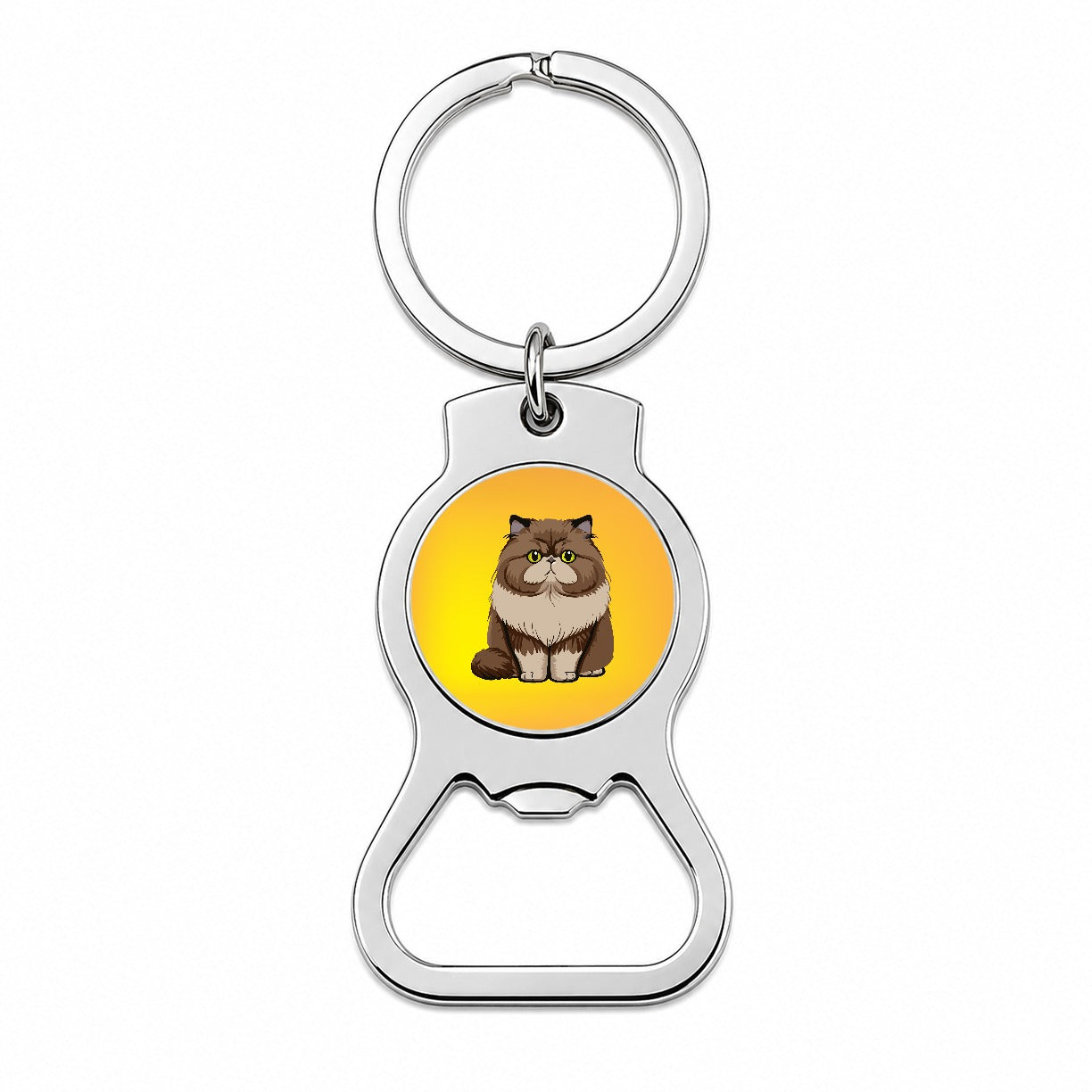 Persian Cat Sitting Bottle Opener Keychain