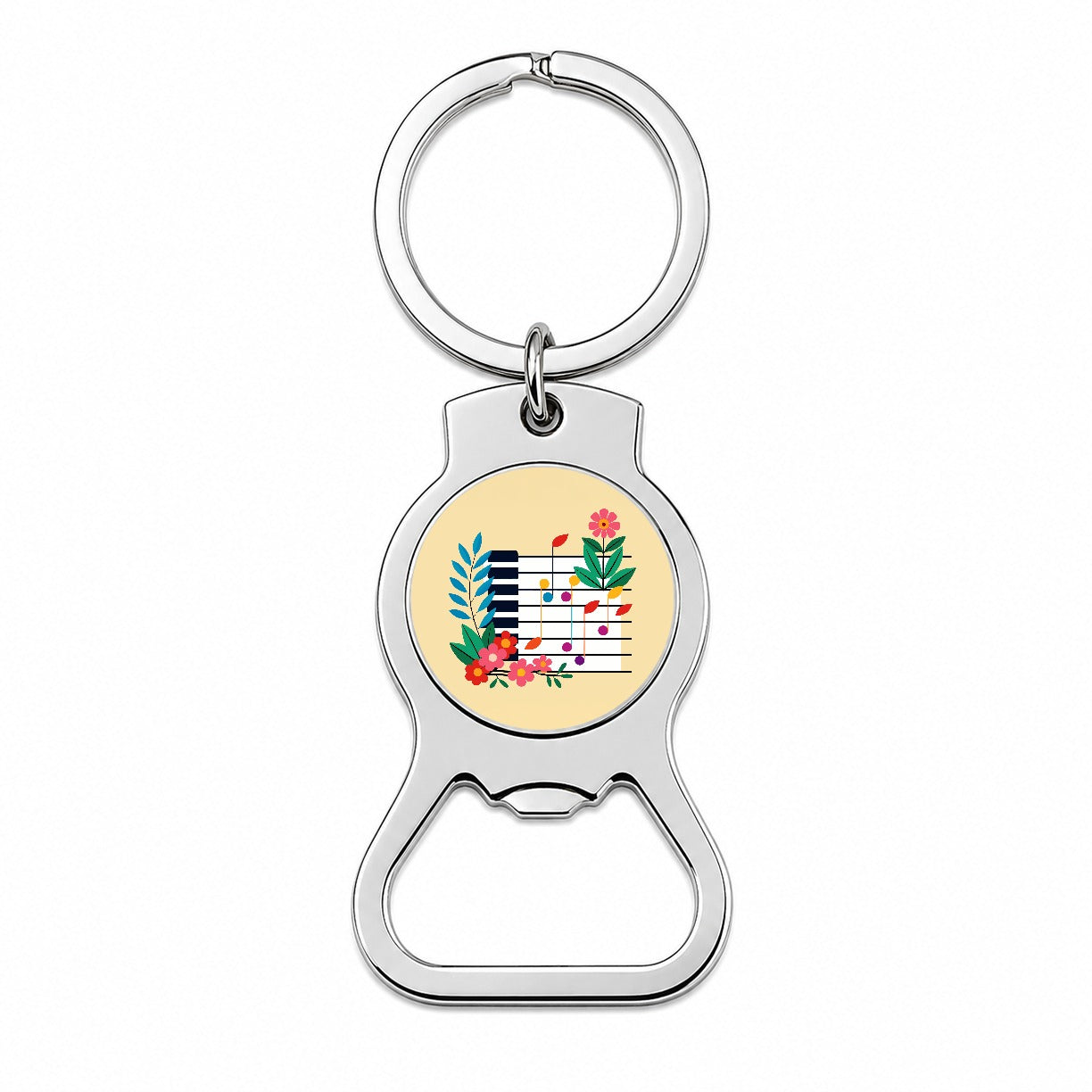 Piano Music Floral Motif Bottle Opener Keychain