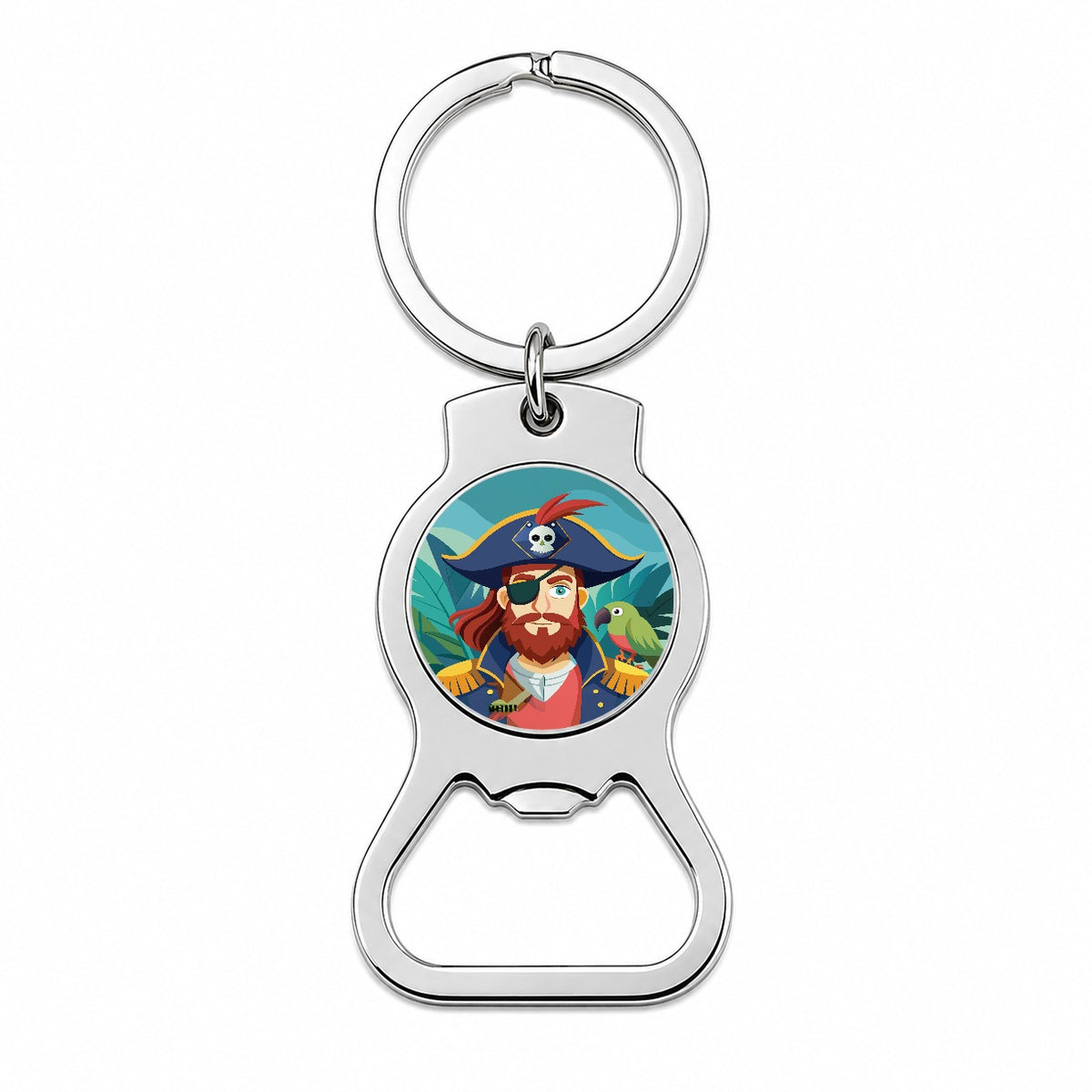 Pirate with Eye Patch and Parrot Bottle Opener Keychain