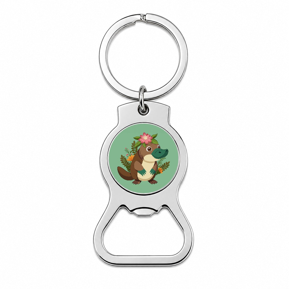 Platypus Floral Flowers Bottle Opener Keychain