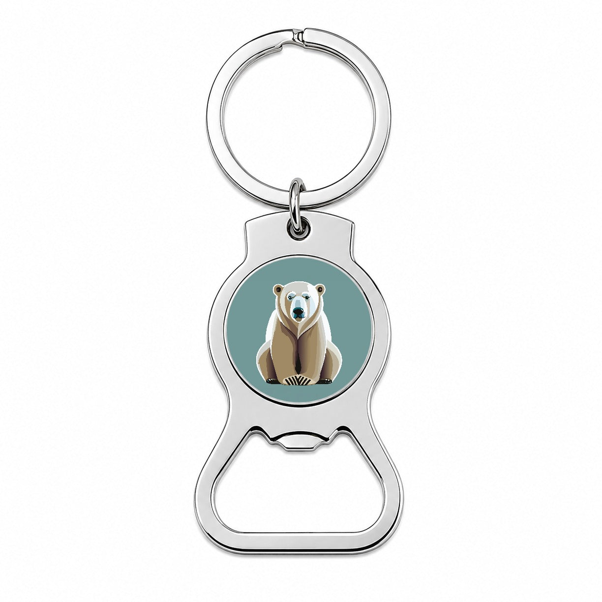 Polar Bear Sitting Bottle Opener Keychain