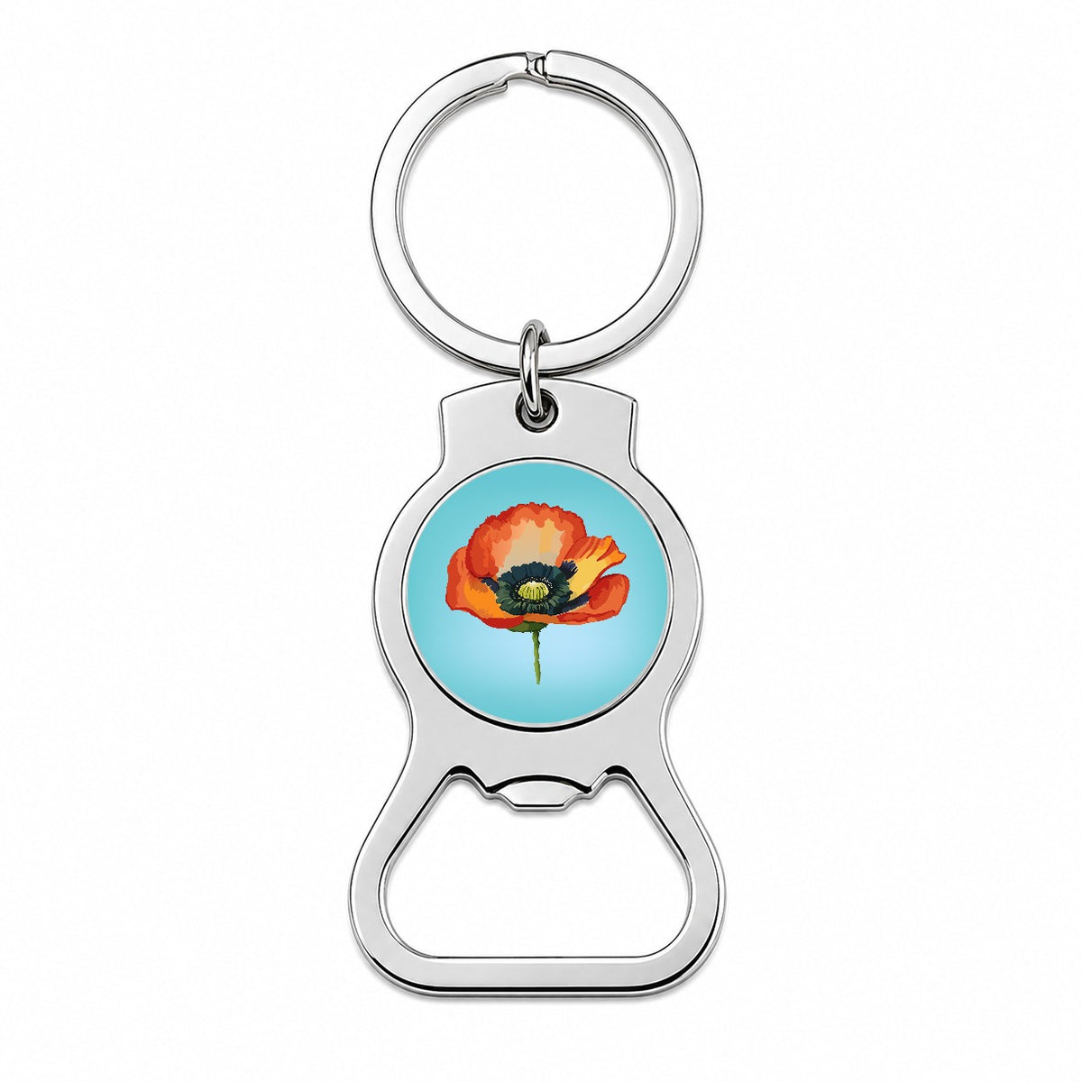 Poppy Icelandic Orange Flower Watercolor Bottle Opener Keychain