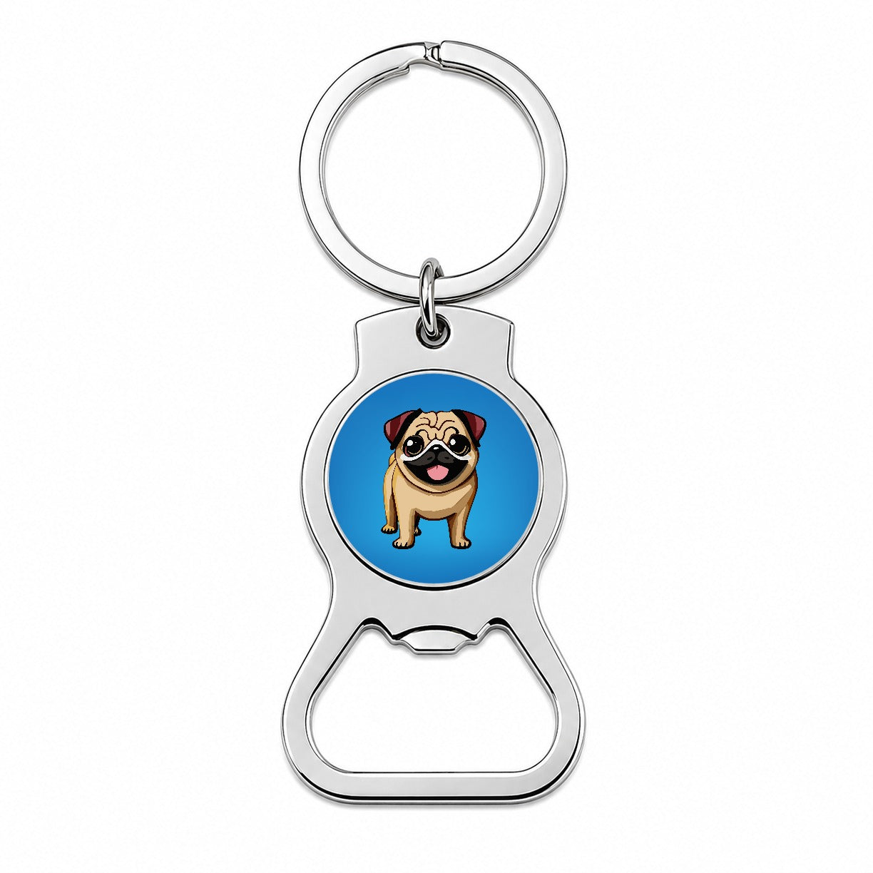 Pug Smiling Standing Bottle Opener Keychain