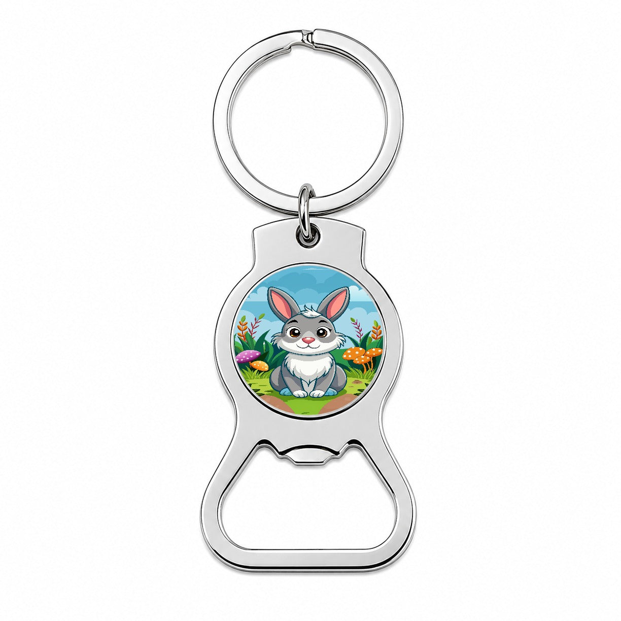 Rabbit Bunny Cute with Toadstools Mushrooms Bottle Opener Keychain