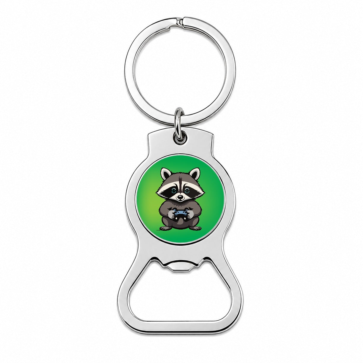 Raccoon Gamer Gaming Playing Game Bottle Opener Keychain