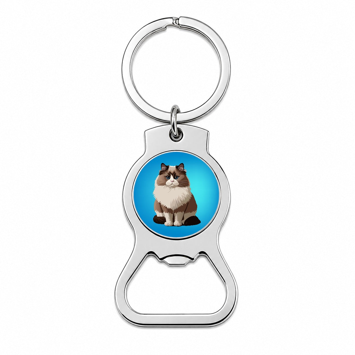 Ragdoll Cat Sitting Bottle Opener Keychain
