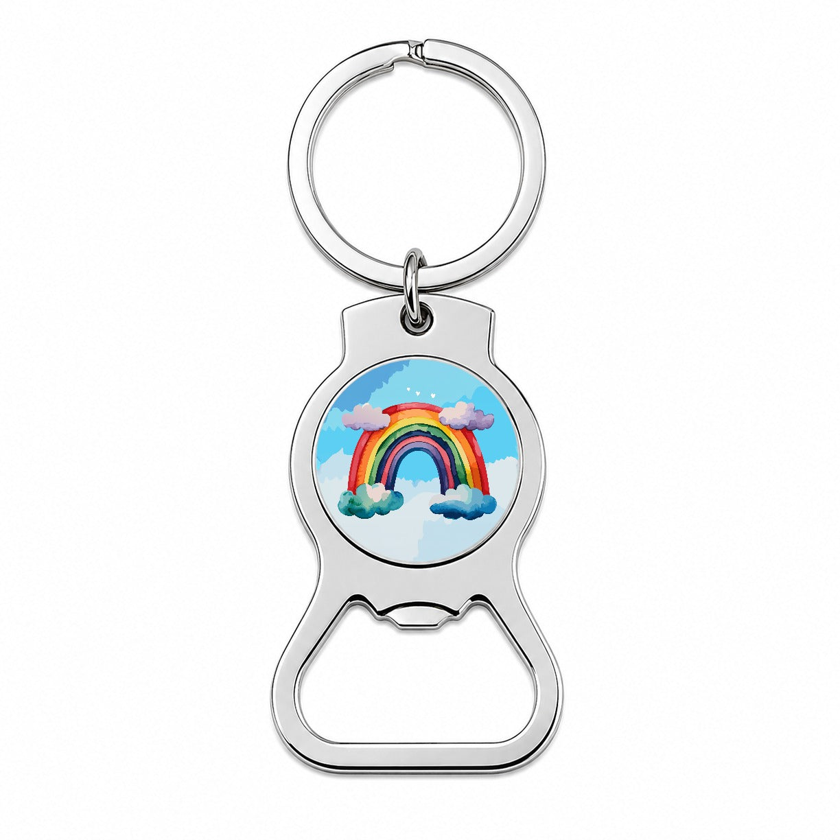 Rainbow and Clouds Watercolor Bottle Opener Keychain