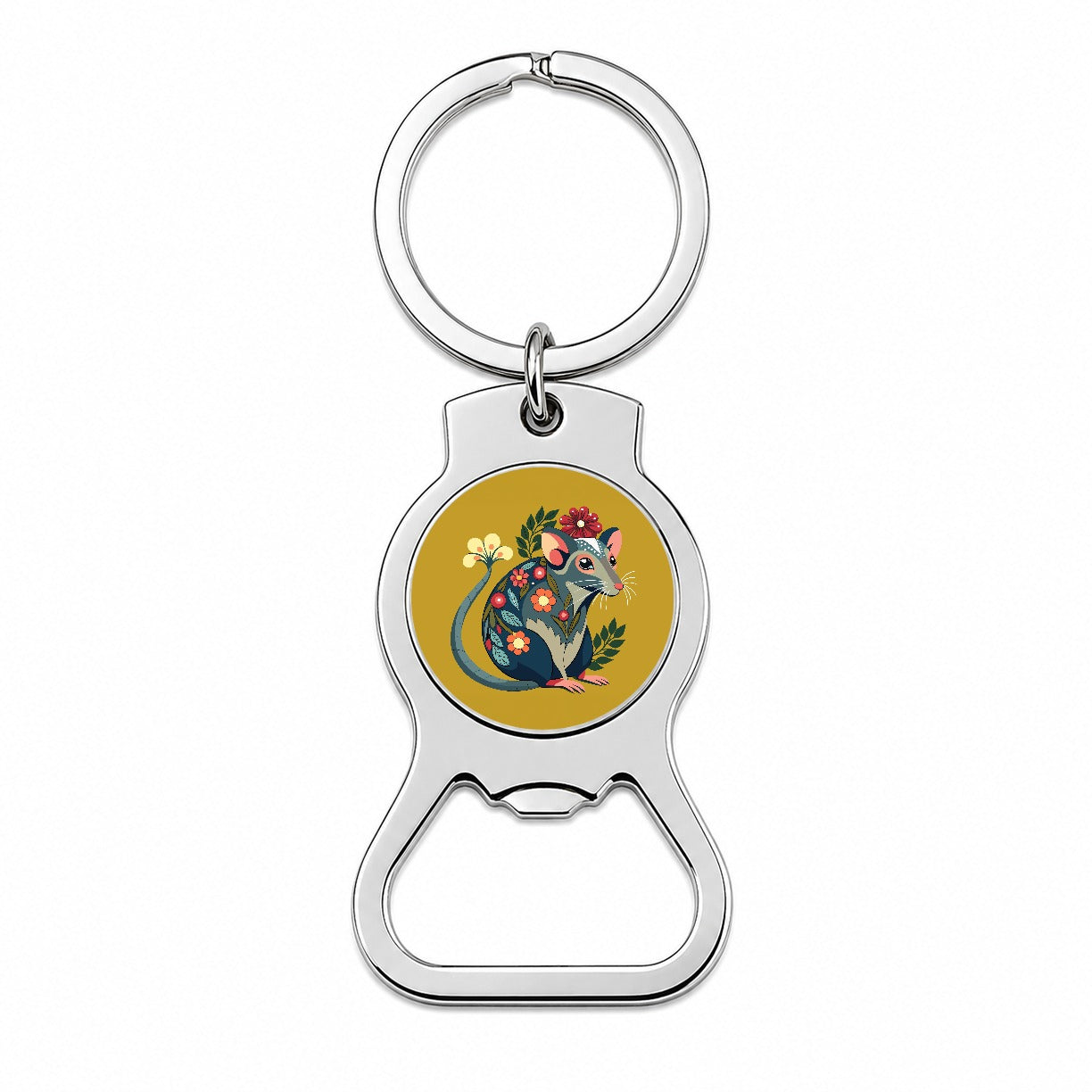 Rat Floral Flowers Bottle Opener Keychain