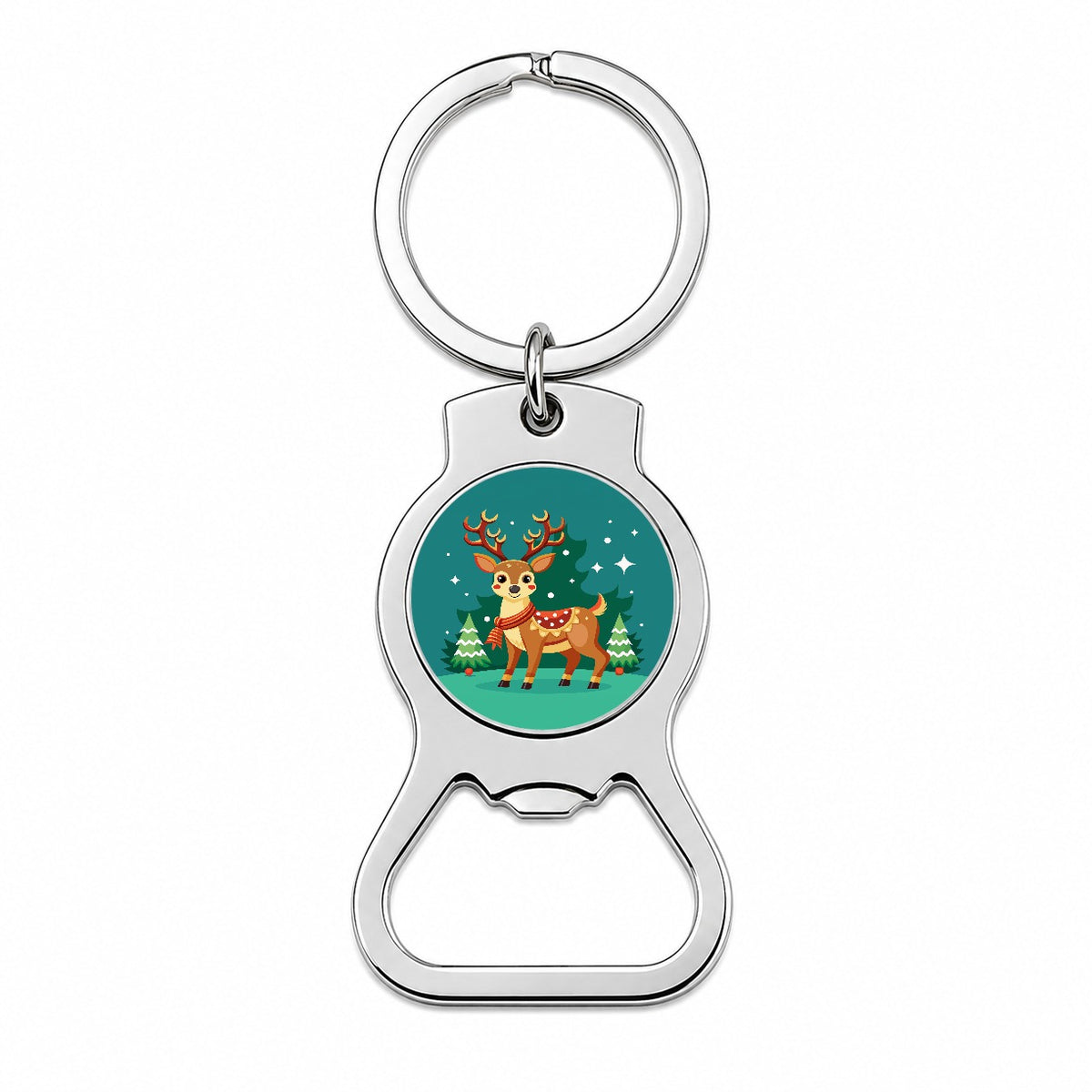Reindeer Wearing Scarf Christmas Cute Bottle Opener Keychain