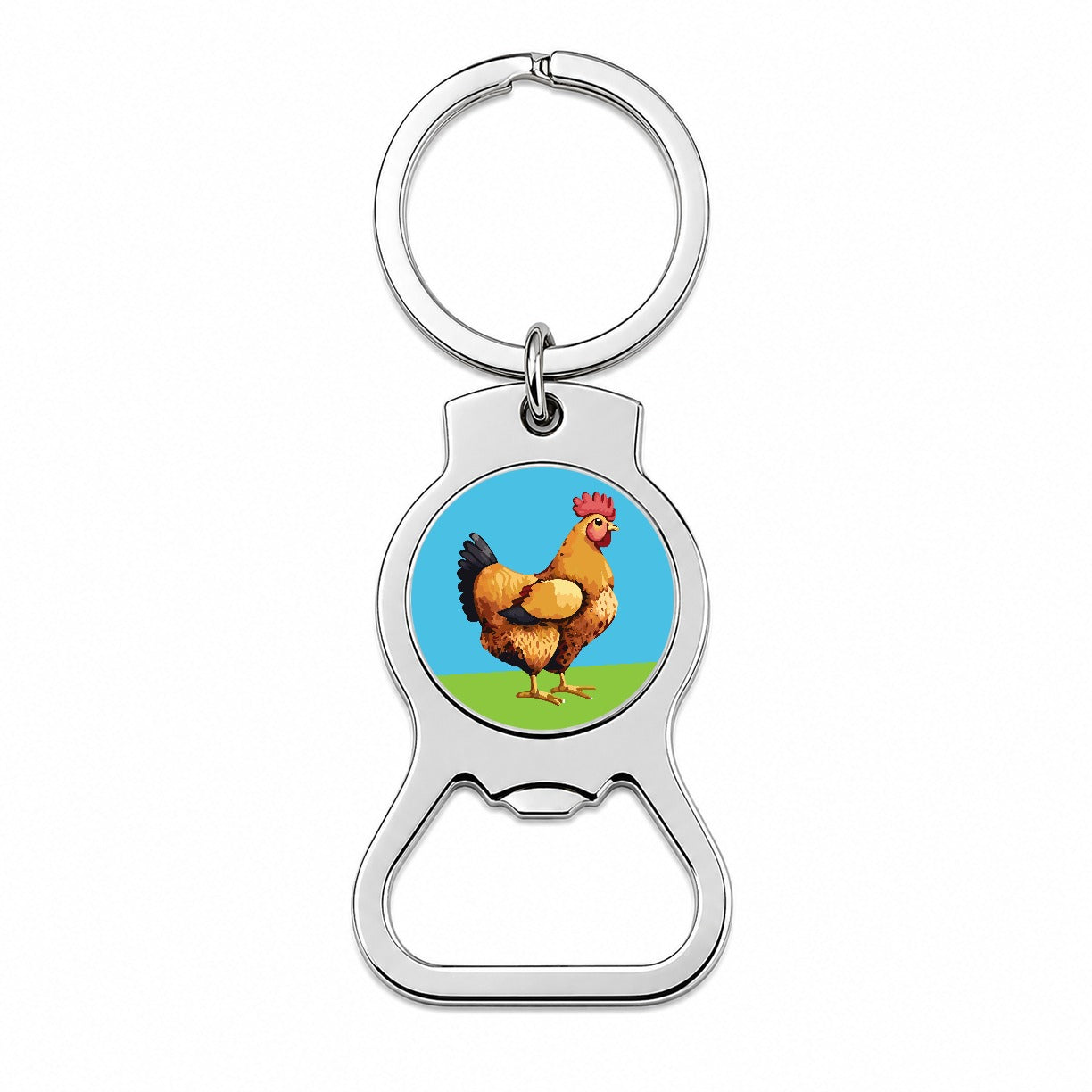 Rooster Chicken Profile Bottle Opener Keychain