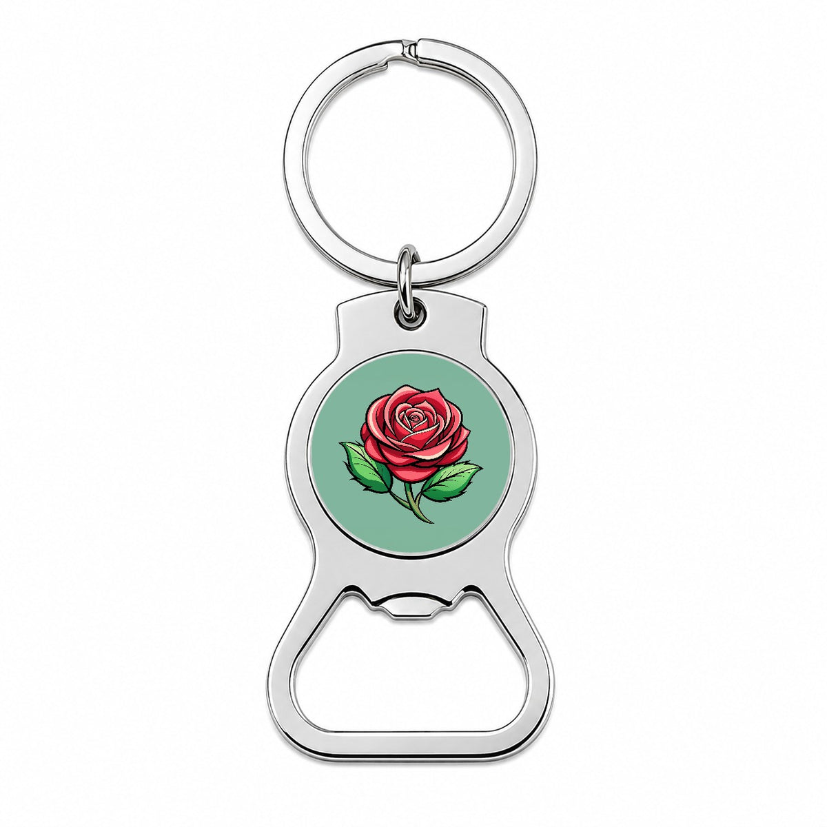 Rose Flower Bud Red Bottle Opener Keychain