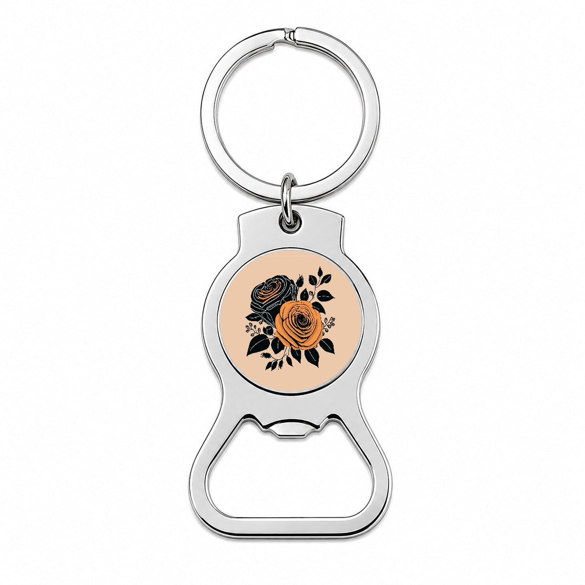 Roses Black Orange Fall Autumn Thanksgiving Halloween Motif Bottle Opener Keychain