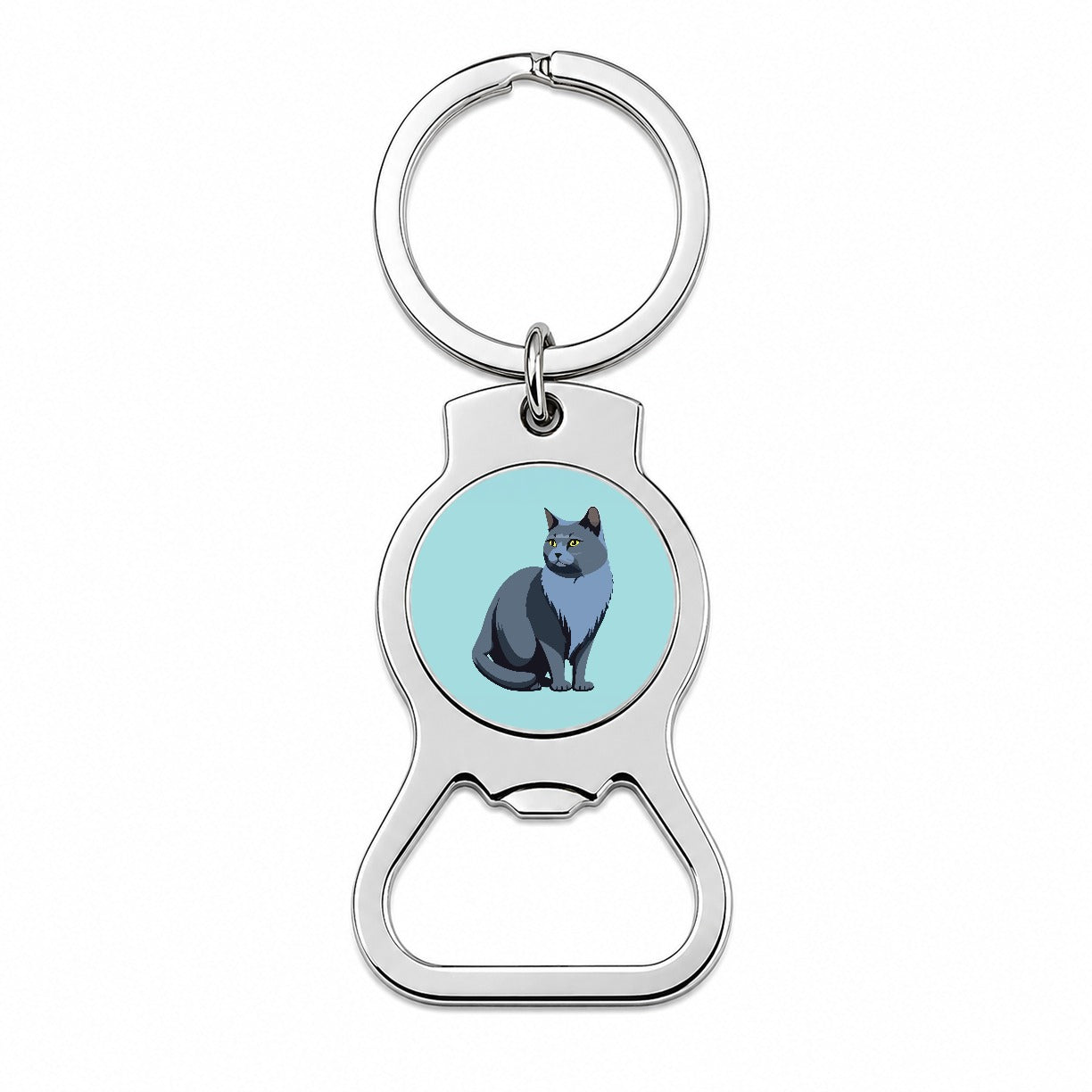 Russian Blue Cat Sitting Bottle Opener Keychain