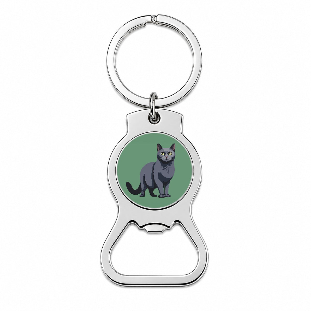 Russian Blue Cat Standing Bottle Opener Keychain